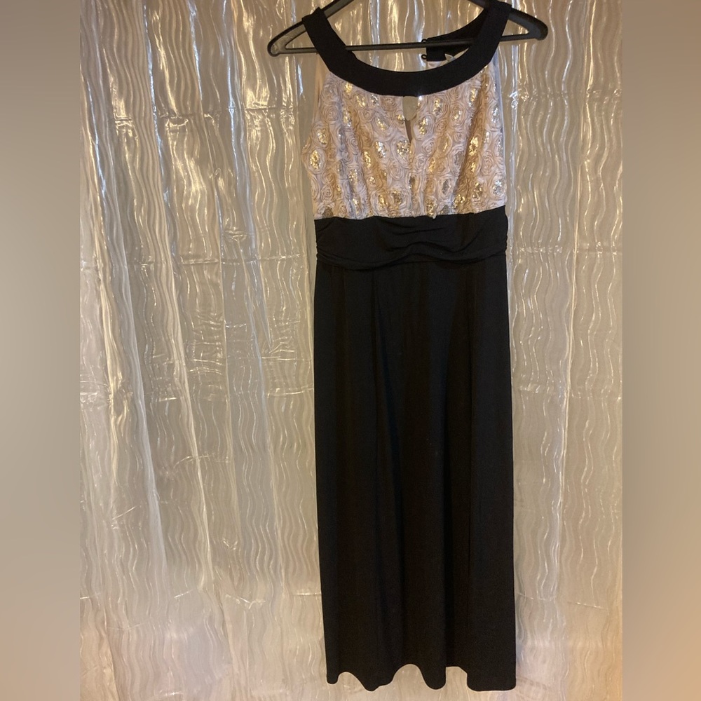 Black and Gold Embroidered Bodice Maxi Dress